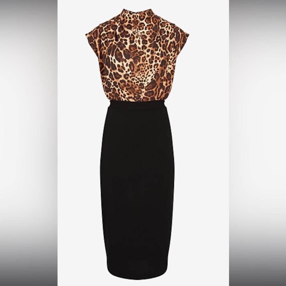 Express cap sleeve sheath dress. Animal/leopard print/black. Brand new with tags